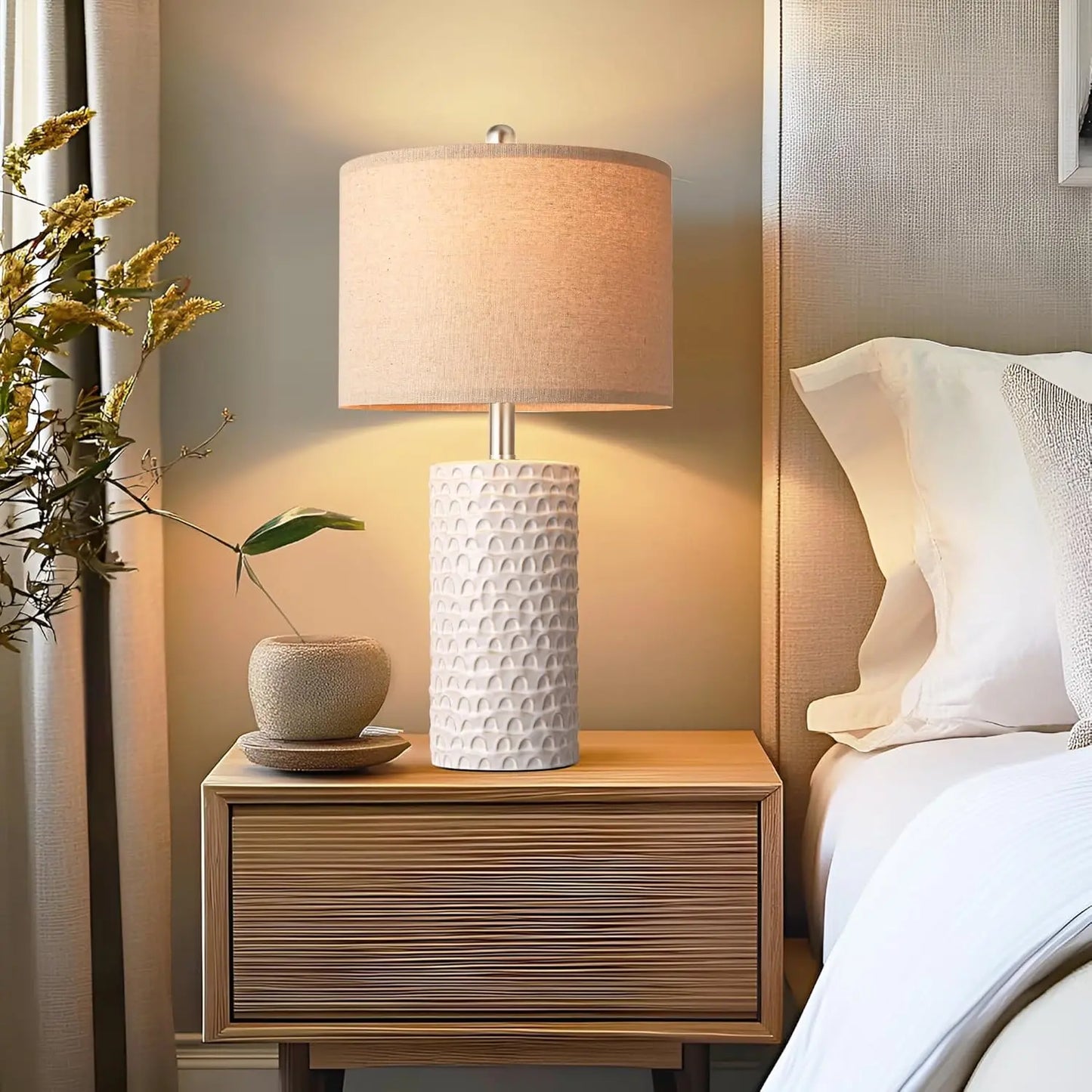 Modern Ceramic Table Lamp Set of 2 for Living Room and Bedroom Decor