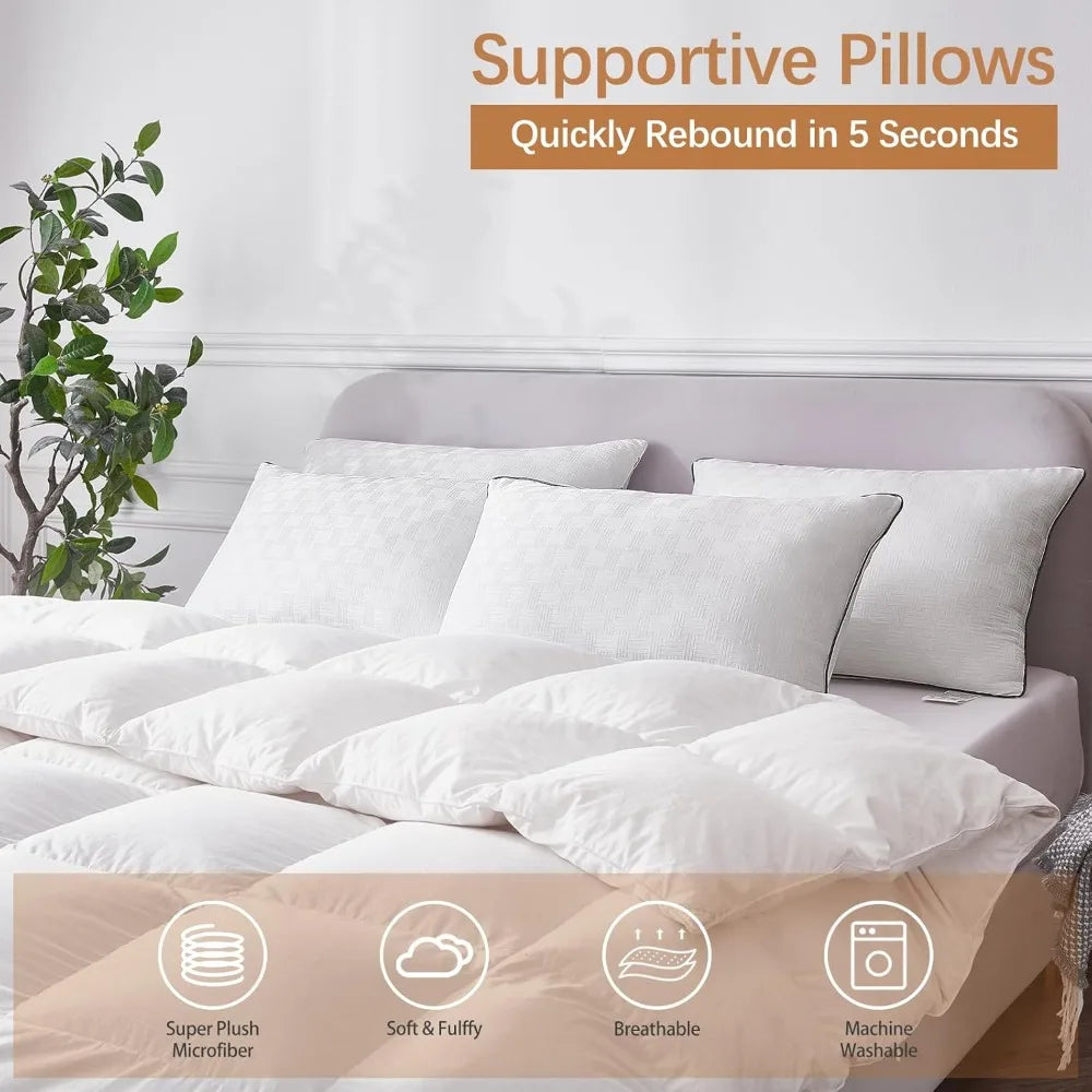 Set of 4 King Size Seersucker Bed Pillows