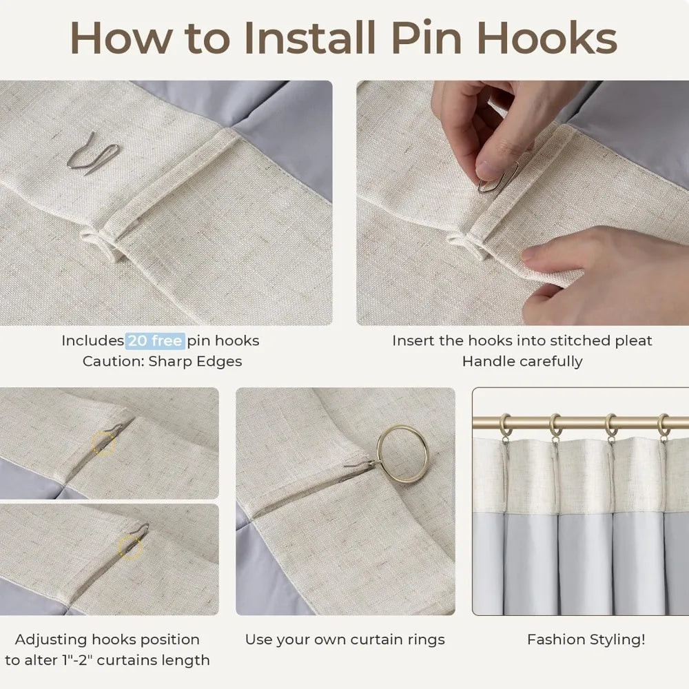 70 Inch Wide 90 Inch Long Linen Pinch Pleated Blackout Curtain Panels