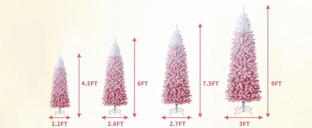 6ft or 7ft Pre-Lit Rose Gold Christmas Tree – Artificial Slim Pencil Tree with Realistic Branch Tips
