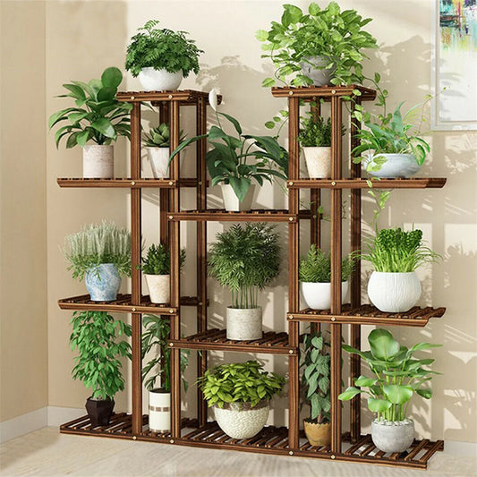 11 Tiered Wooden Indoor Outdoor Plant Stand