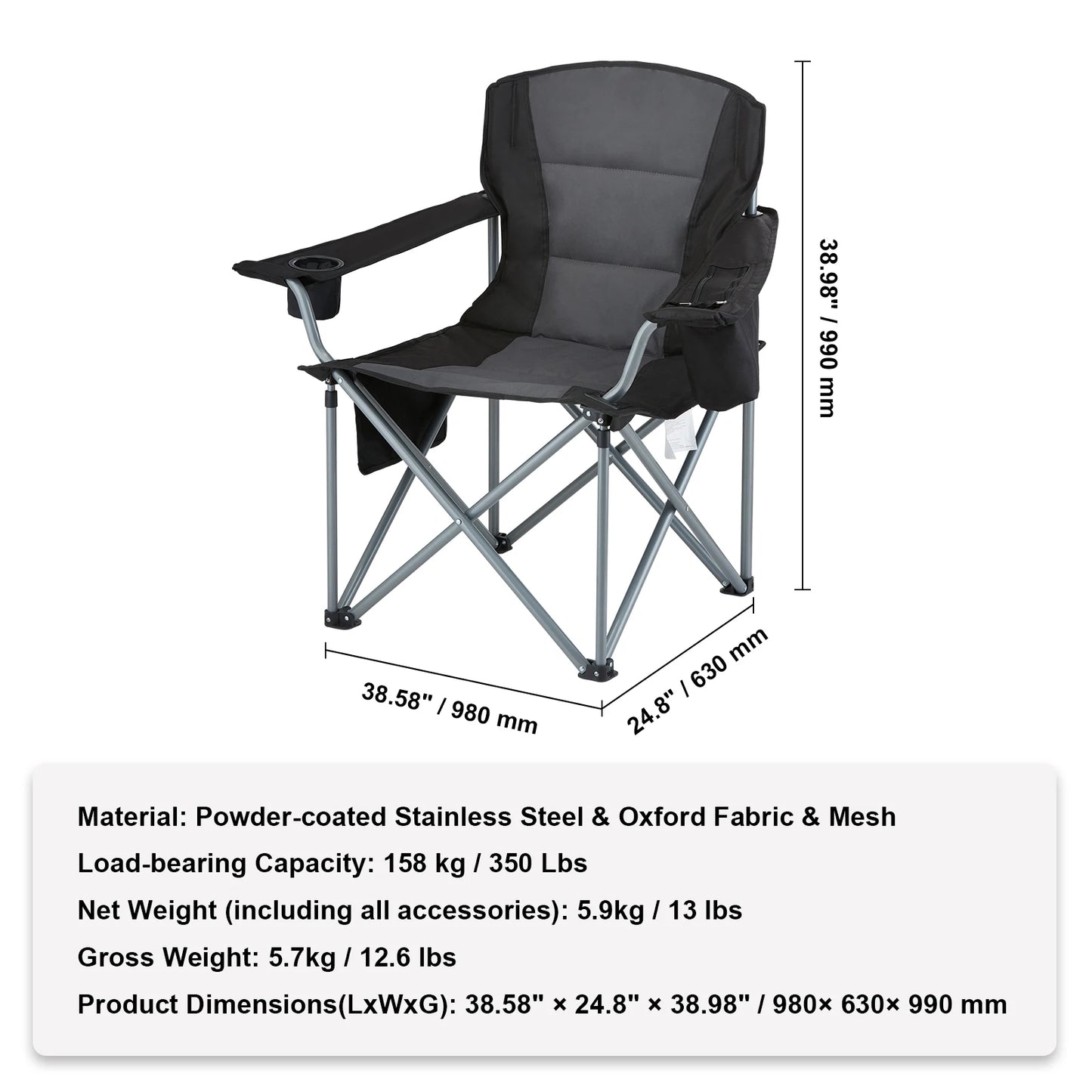 SucceBuy Camping Folding Chair for Adults With Quad Lumbar Back and Side Pockets for Beach, Lawn, Picnic