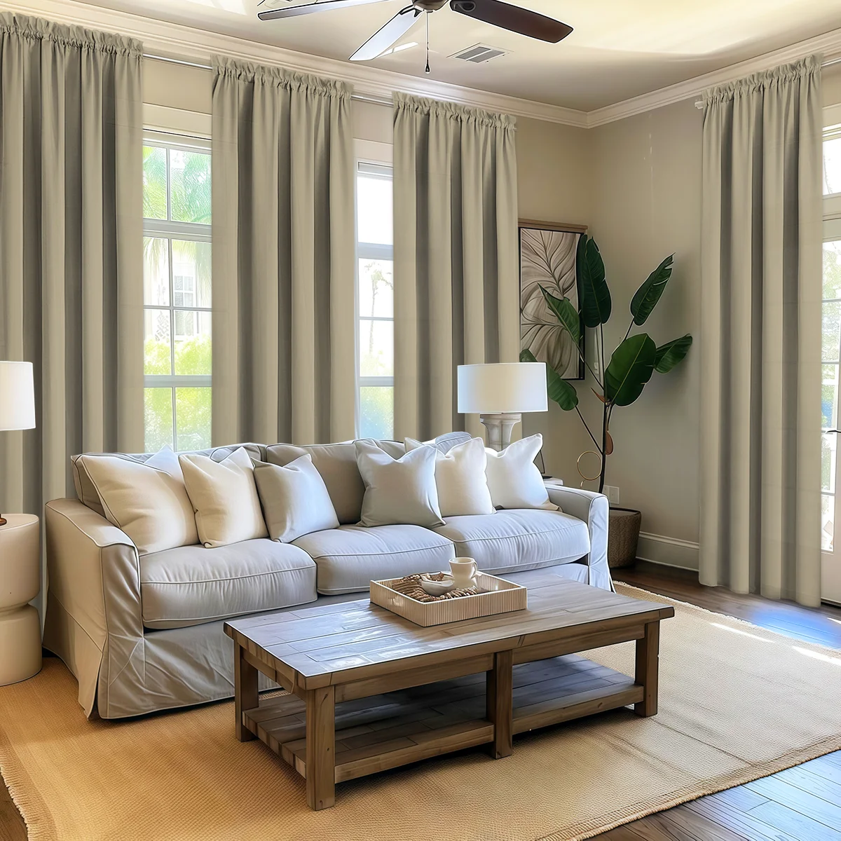 4 Panels Light Filtering Rod Pocke Soft Touch Curtains