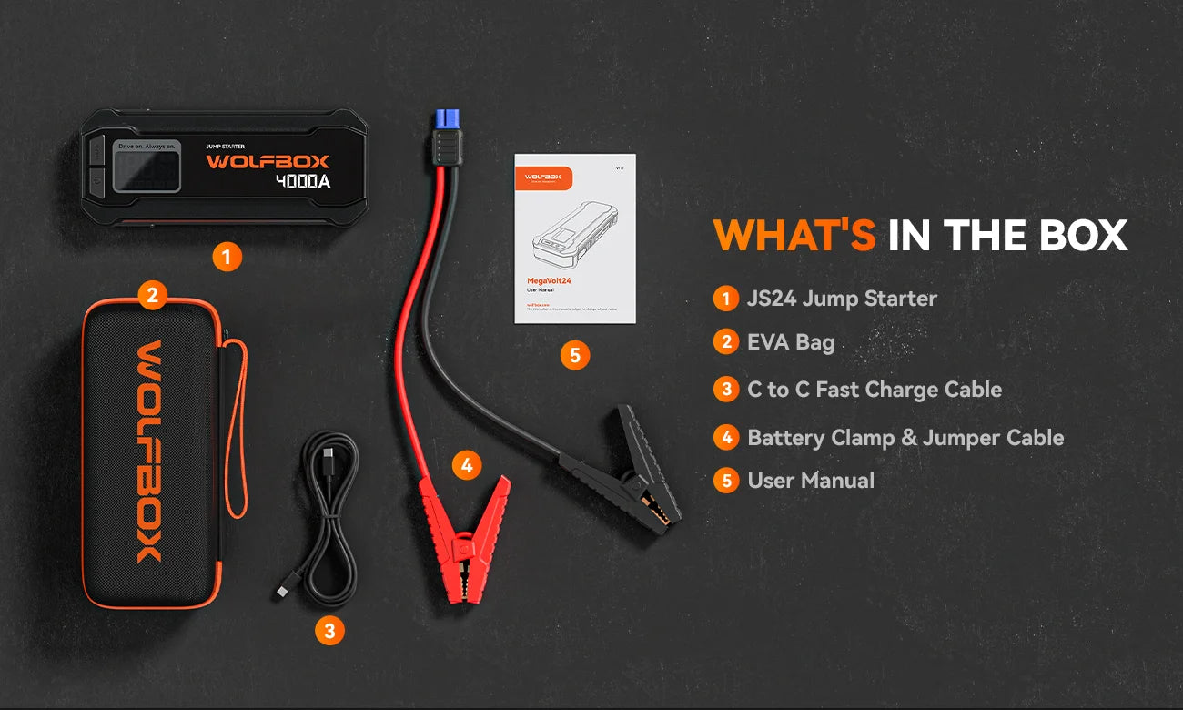 WOLFBOX JS24 4000A Portable Jump Starter Battery Pack Power Bank