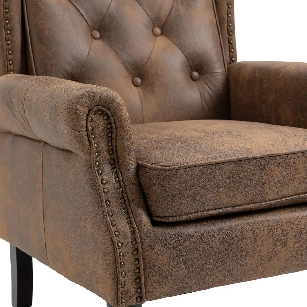 Button Tufted Wing Back Microsuede Accent Chair