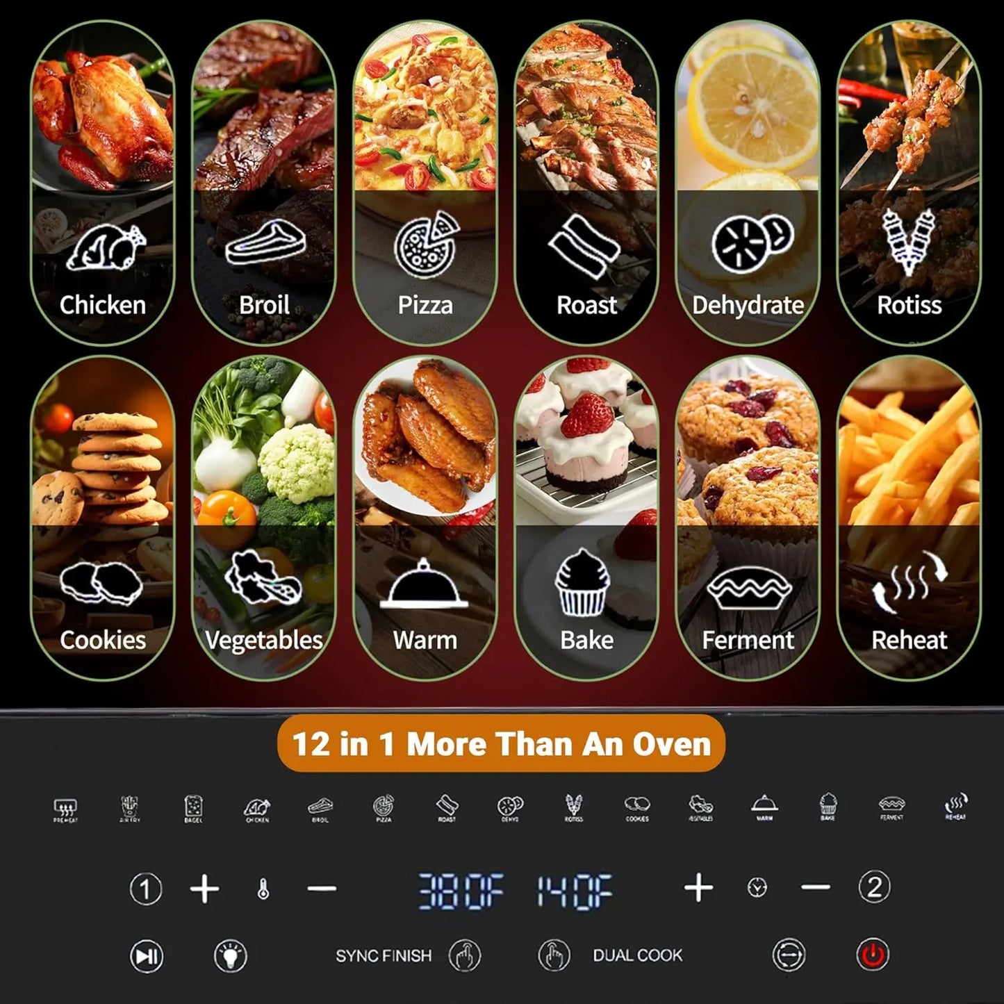 24Qt Large Air Fryer Toaster Oven -13 Accessories & Cookbook