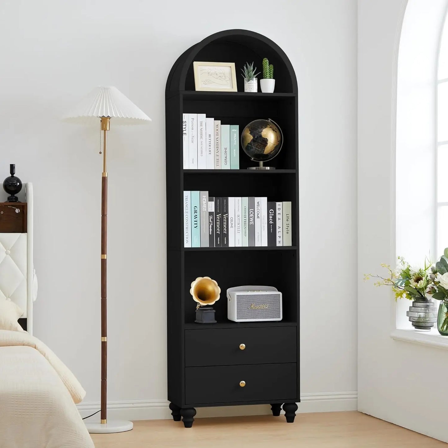 4 Tier Arched Bookcase, 75.59" Tall
