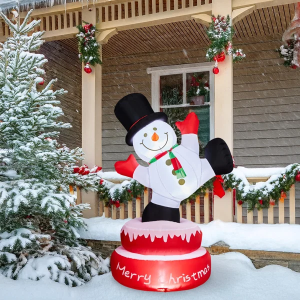 4.8 FT Rotating Inflatable Snowman Decoration with 3 Built-in LED Lights