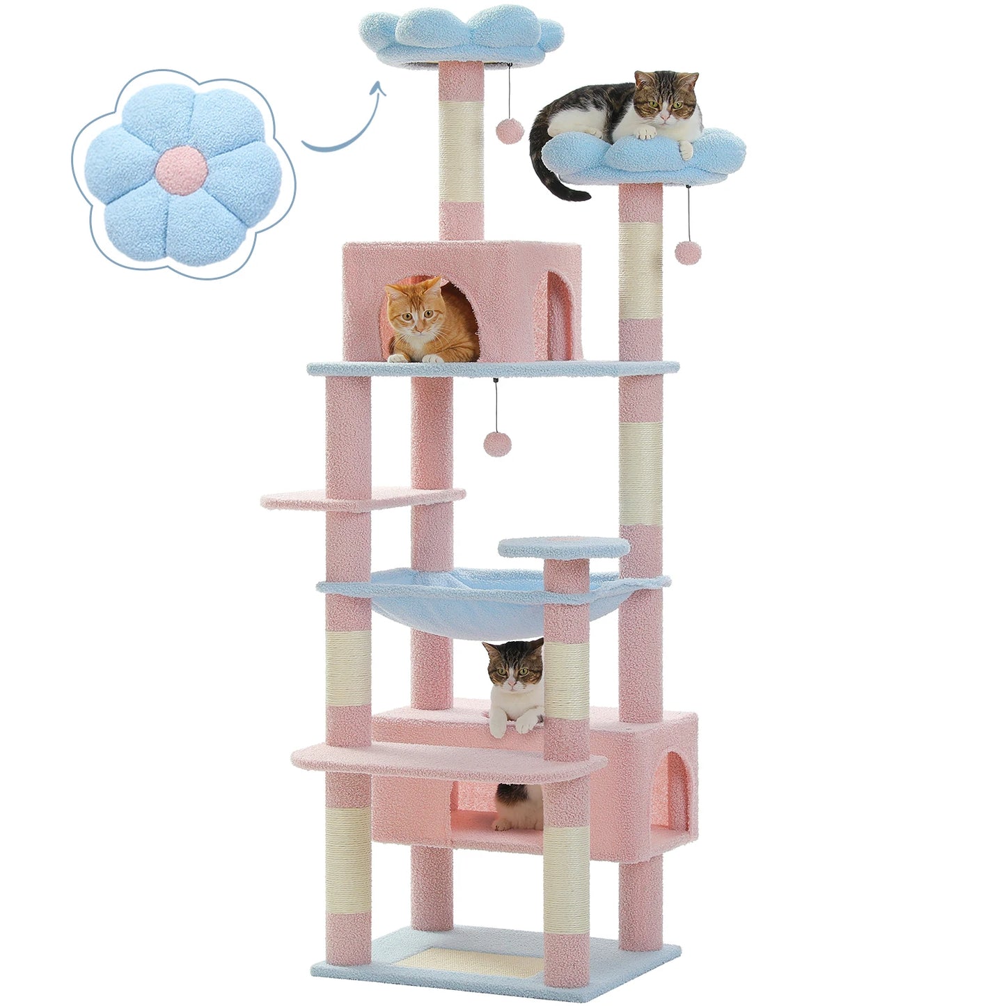 Multi-Level Cat Tower with Scratching Posts, Hammock and Cat Condo