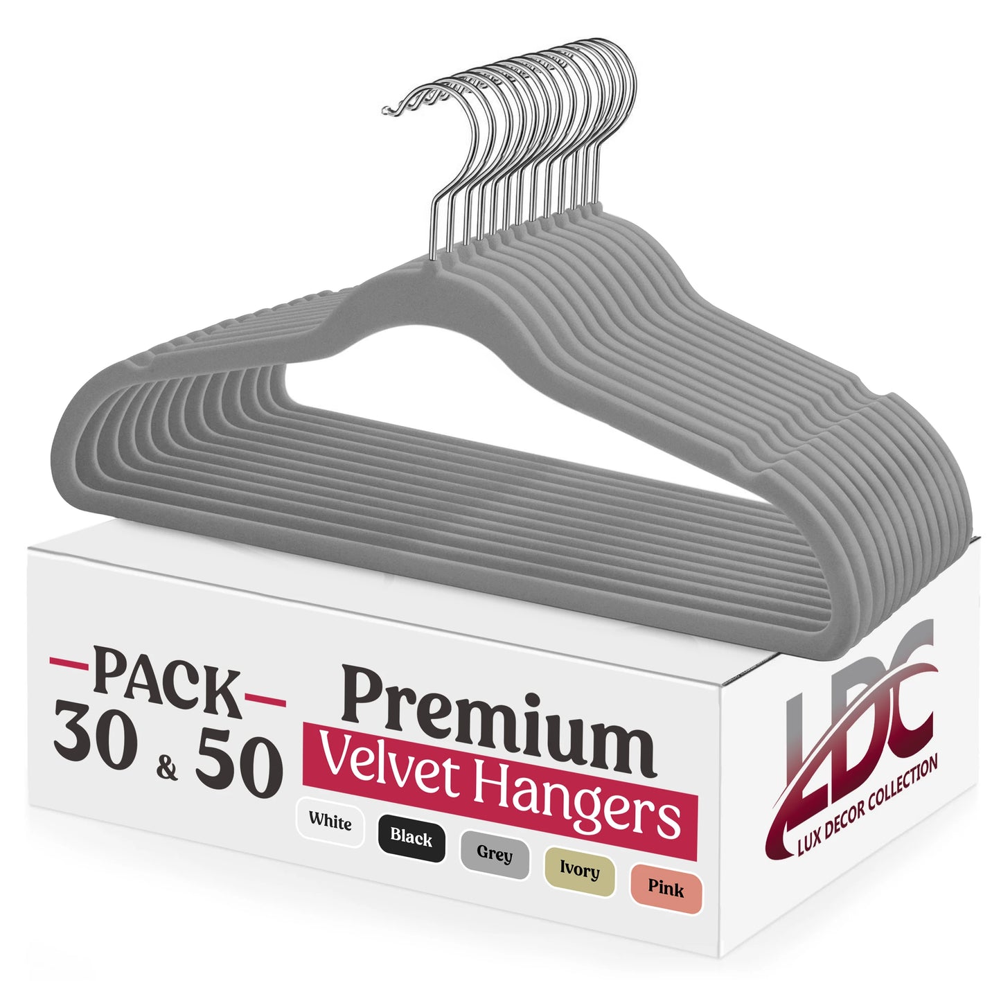 Lux Decor Velvet Hangers 30 or 50 Pack – with 360° Swivel Hook