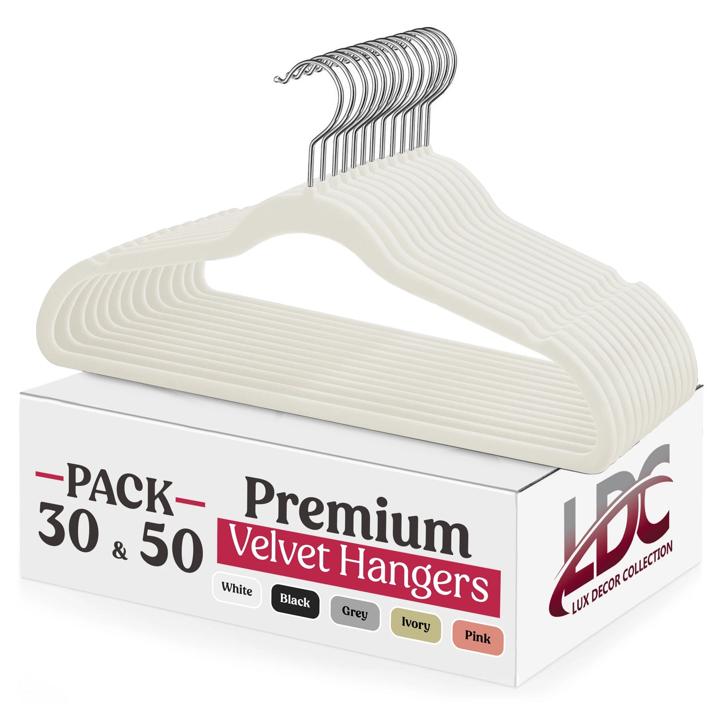 Lux Decor Velvet Hangers 30 or 50 Pack – with 360° Swivel Hook