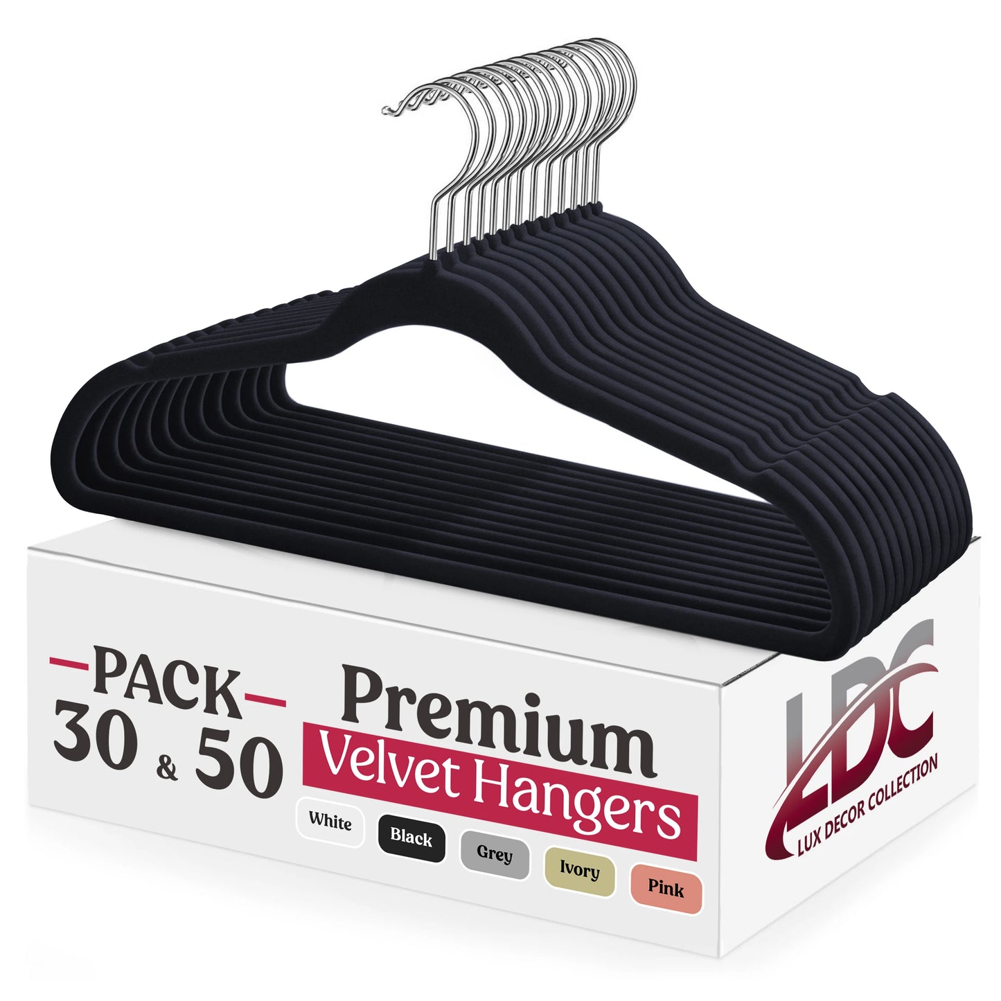 Lux Decor Velvet Hangers 30 or 50 Pack – with 360° Swivel Hook