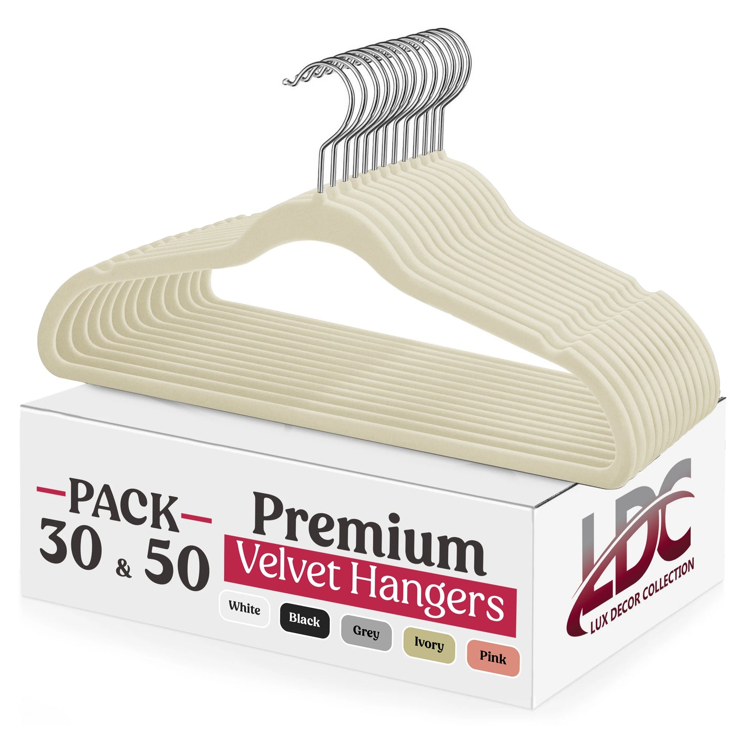 Lux Decor Velvet Hangers 30 or 50 Pack – with 360° Swivel Hook