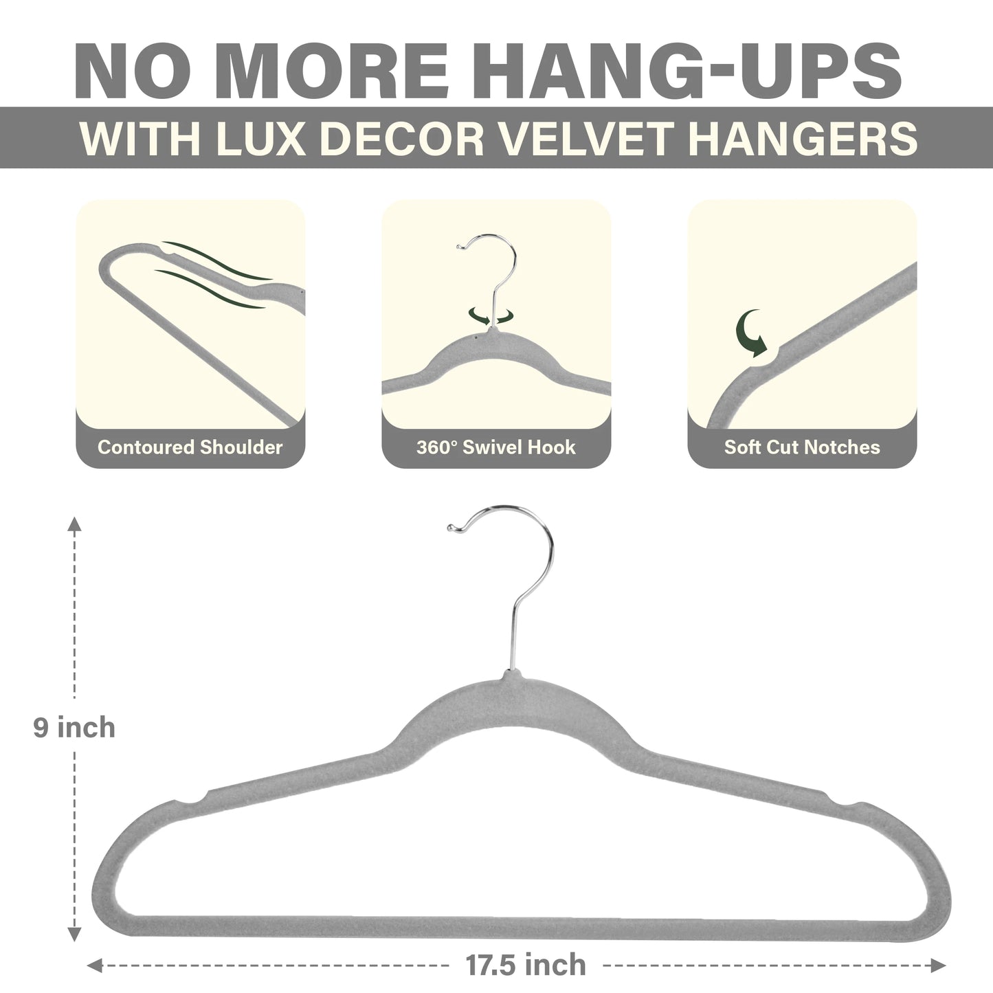 Lux Decor Velvet Hangers 30 or 50 Pack – with 360° Swivel Hook