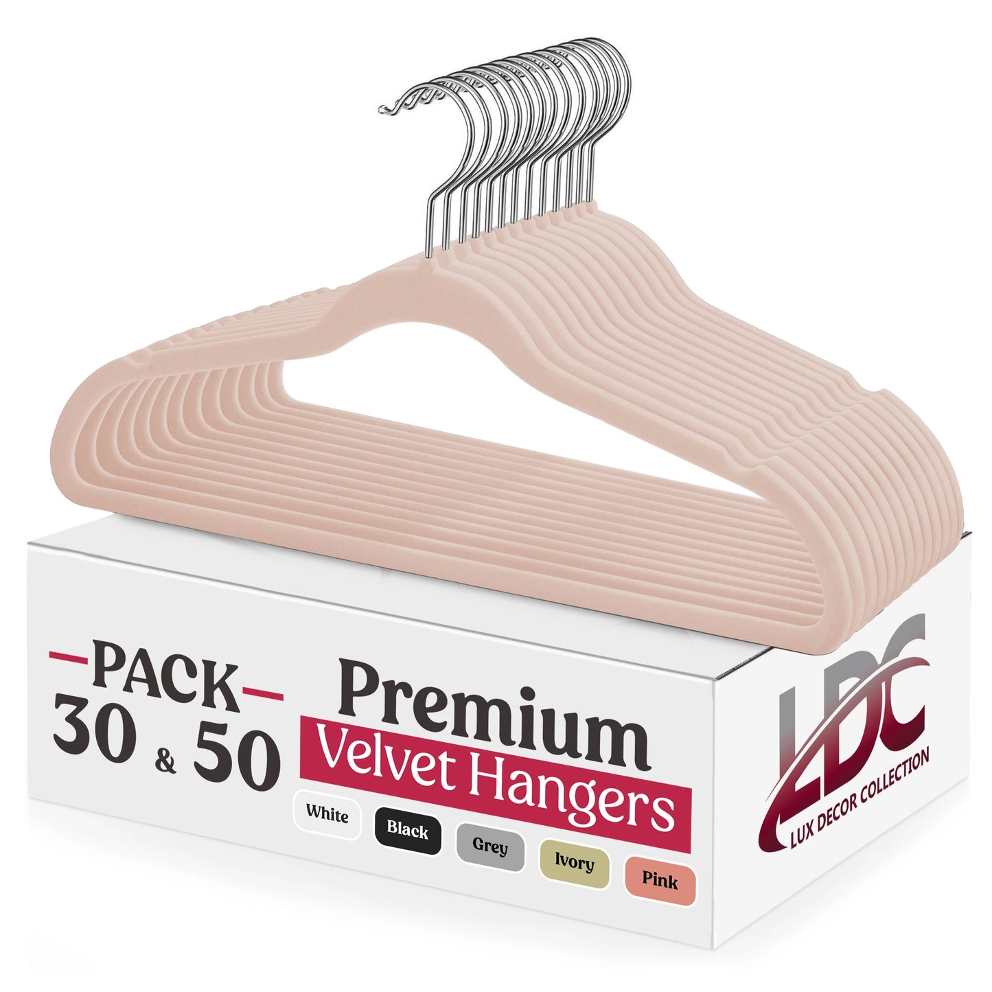 Lux Decor Velvet Hangers 30 or 50 Pack – with 360° Swivel Hook