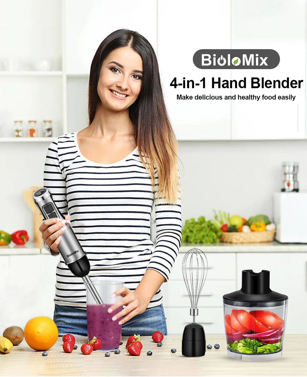 BioloMix 4 in 1 High Power 1200W Immersion Hand Stick Blender Stainless Steel Ice Blades
