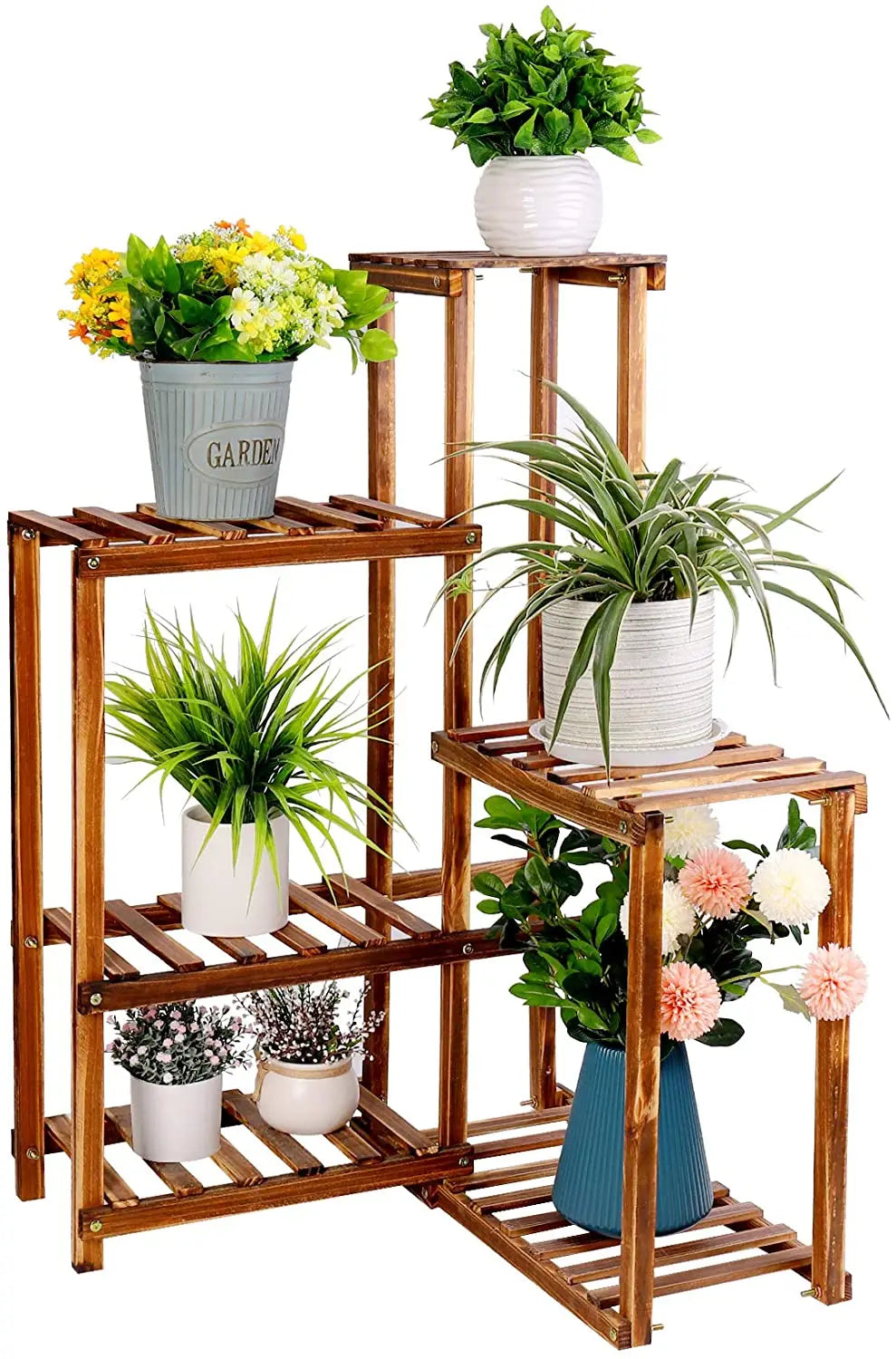 6 Tier Wooden Shelf Indoor Outdoor Corner Plant Stand