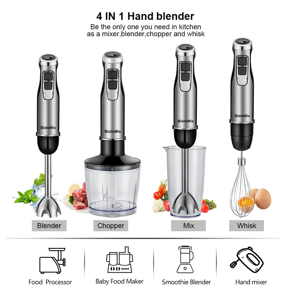 BioloMix 4 in 1 High Power 1200W Immersion Hand Stick Blender Stainless Steel Ice Blades
