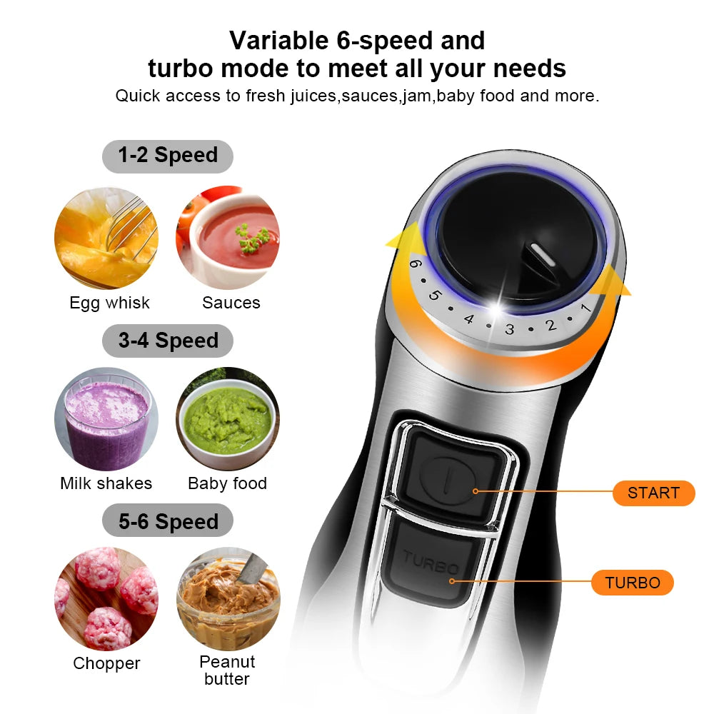BioloMix 4 in 1 High Power 1200W Immersion Hand Stick Blender Stainless Steel Ice Blades
