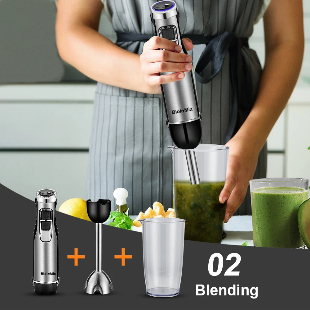 BioloMix 4 in 1 High Power 1200W Immersion Hand Stick Blender Stainless Steel Ice Blades