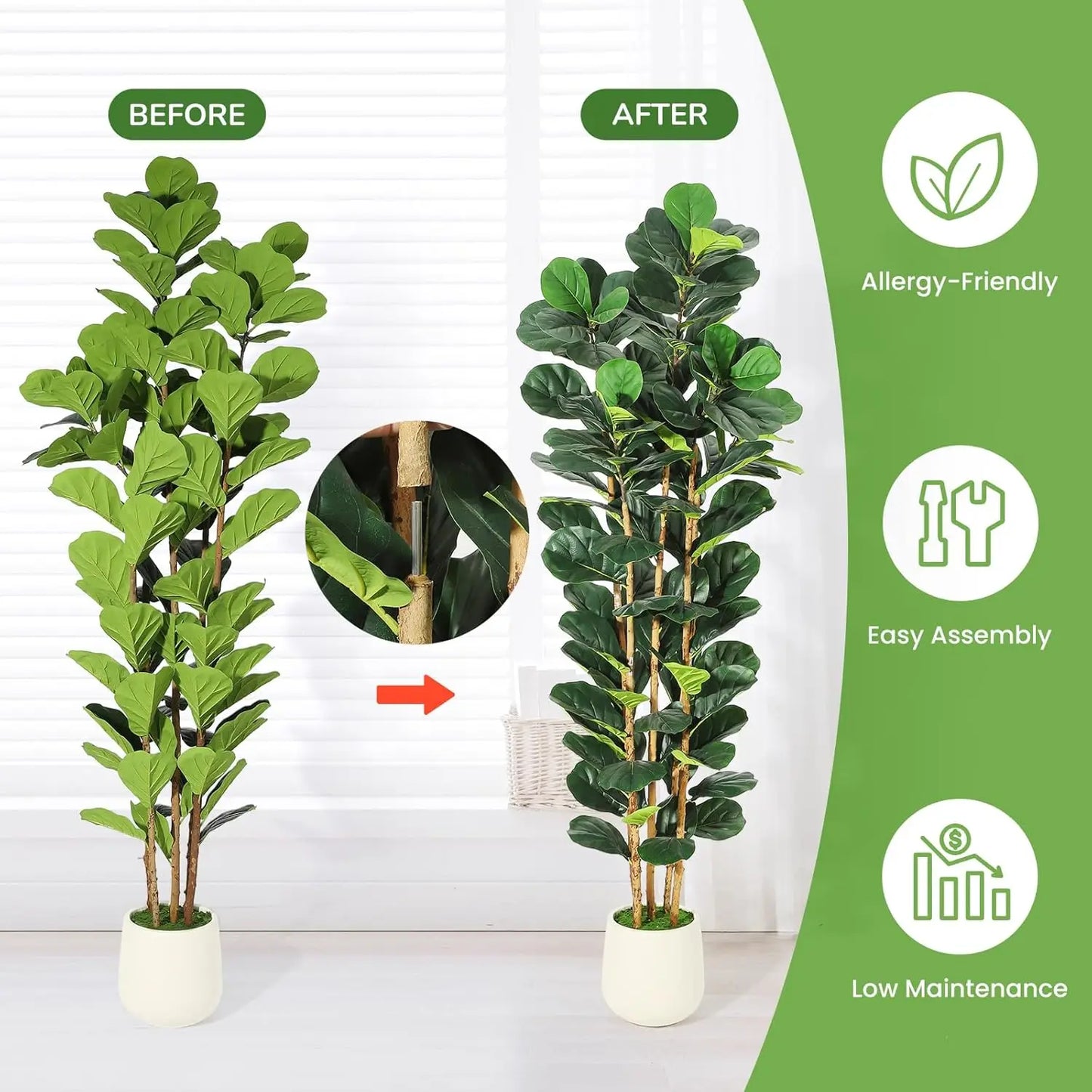 5 or 7FT Artificial Fiddle Leaf Fig Tree with Pot