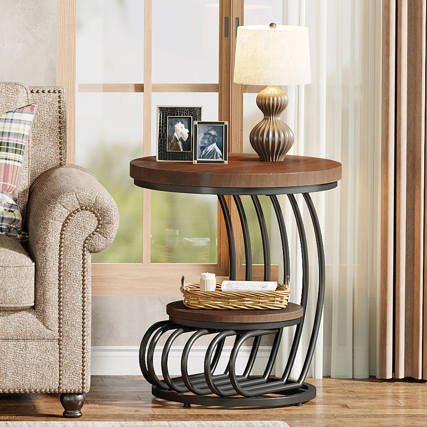 Tribesigns Gold Round End Table: 2 Tiers Faux Marble