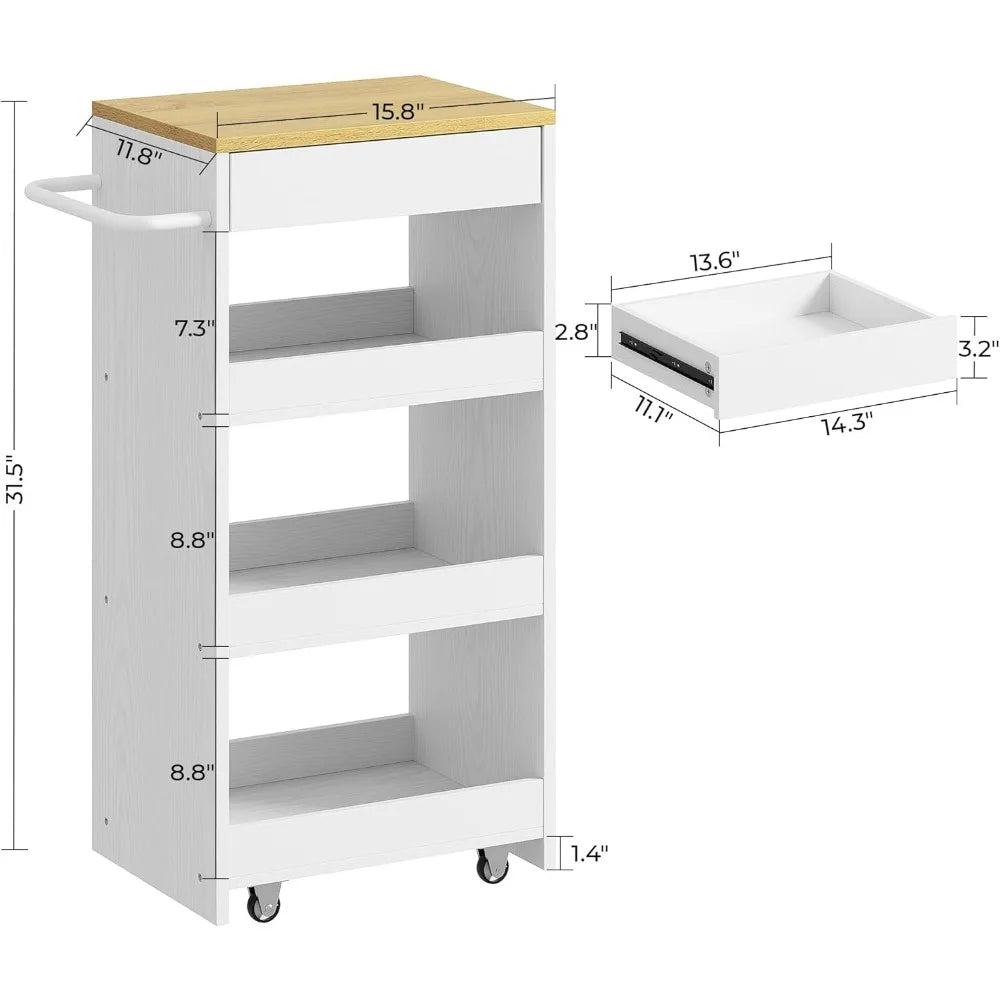 4-Tier Slim Rolling Cart with Drawers & Wheels for Small Spaces