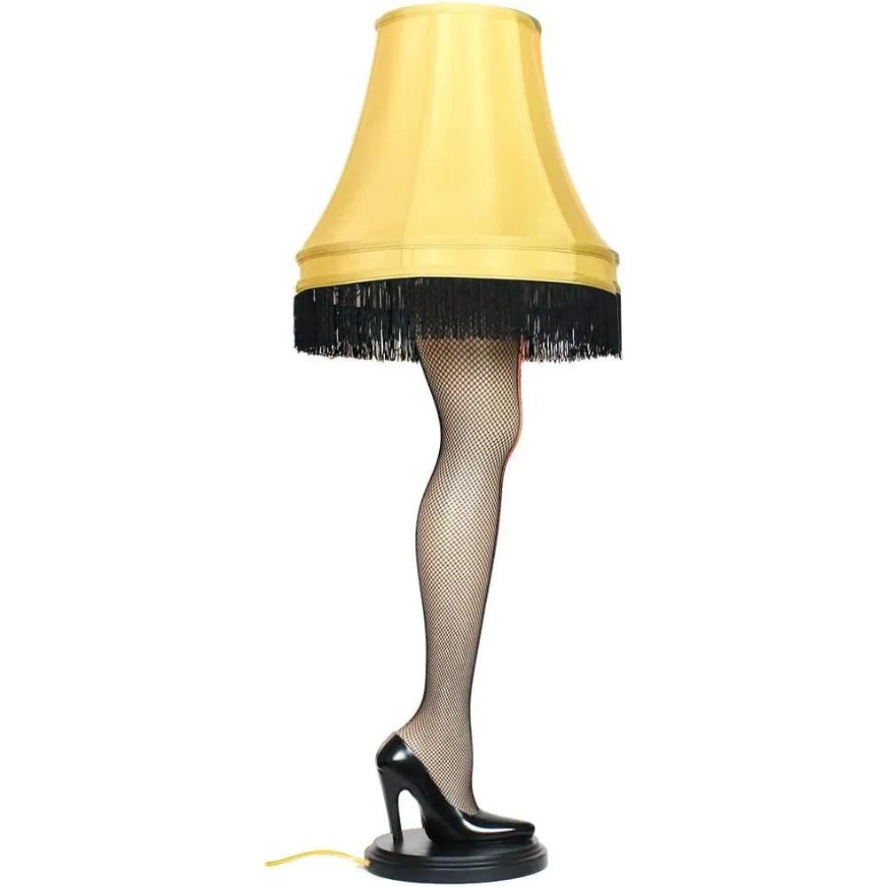 45" Christmas Leg Lamp Leg is plastic with a wood base and the shade is 100% polyester.