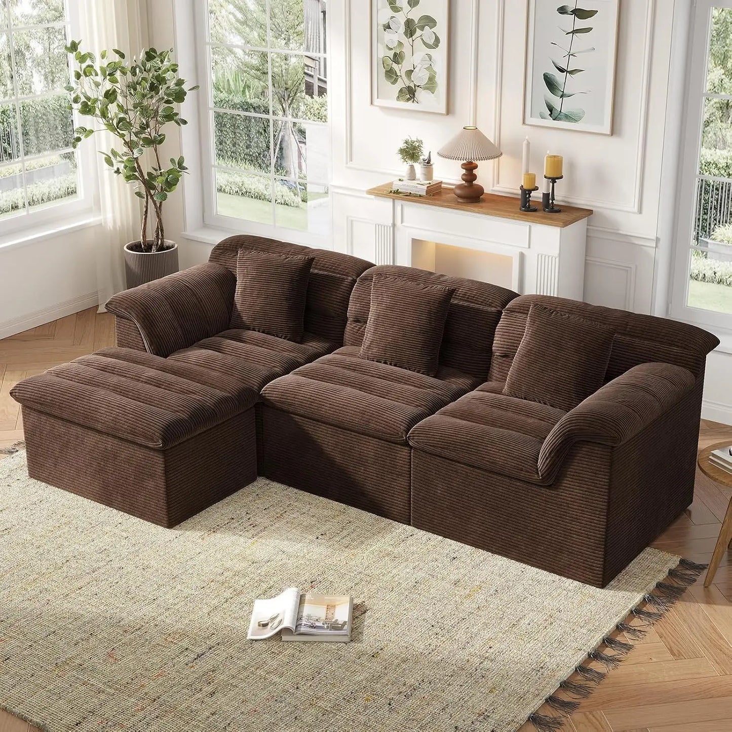 Modular Cloud 112 Inch Sectional Couch with Ottoman