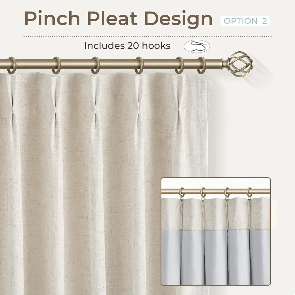 70 Inch Wide 90 Inch Long Linen Pinch Pleated Blackout Curtain Panels