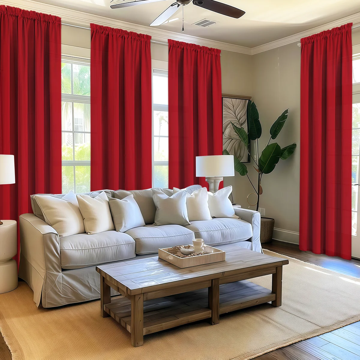 4 Panels Light Filtering Rod Pocke Soft Touch Curtains