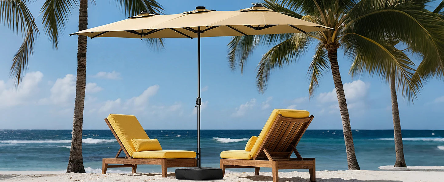 LEVELEVE 15 Foot Large Patio Patio Umbrella with Base & Solar LED Lights