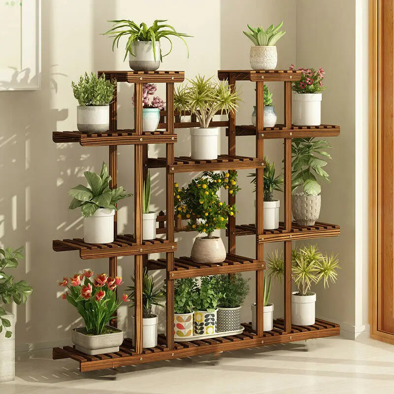 11 Tiered Wooden Indoor Outdoor Plant Stand