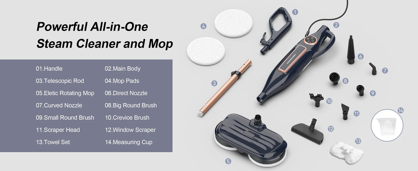 1300W Steam Mop Cleaner with Rotating Mop Pad