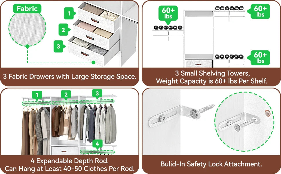 5FT Small Closet System with Drawers and Adjustable Shelves