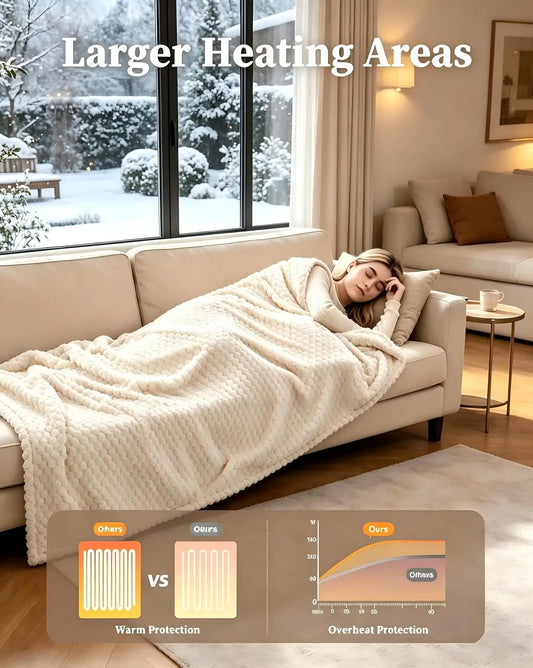 Garvee Flannel Sherpa Beige Electric Blanket with 10 settings