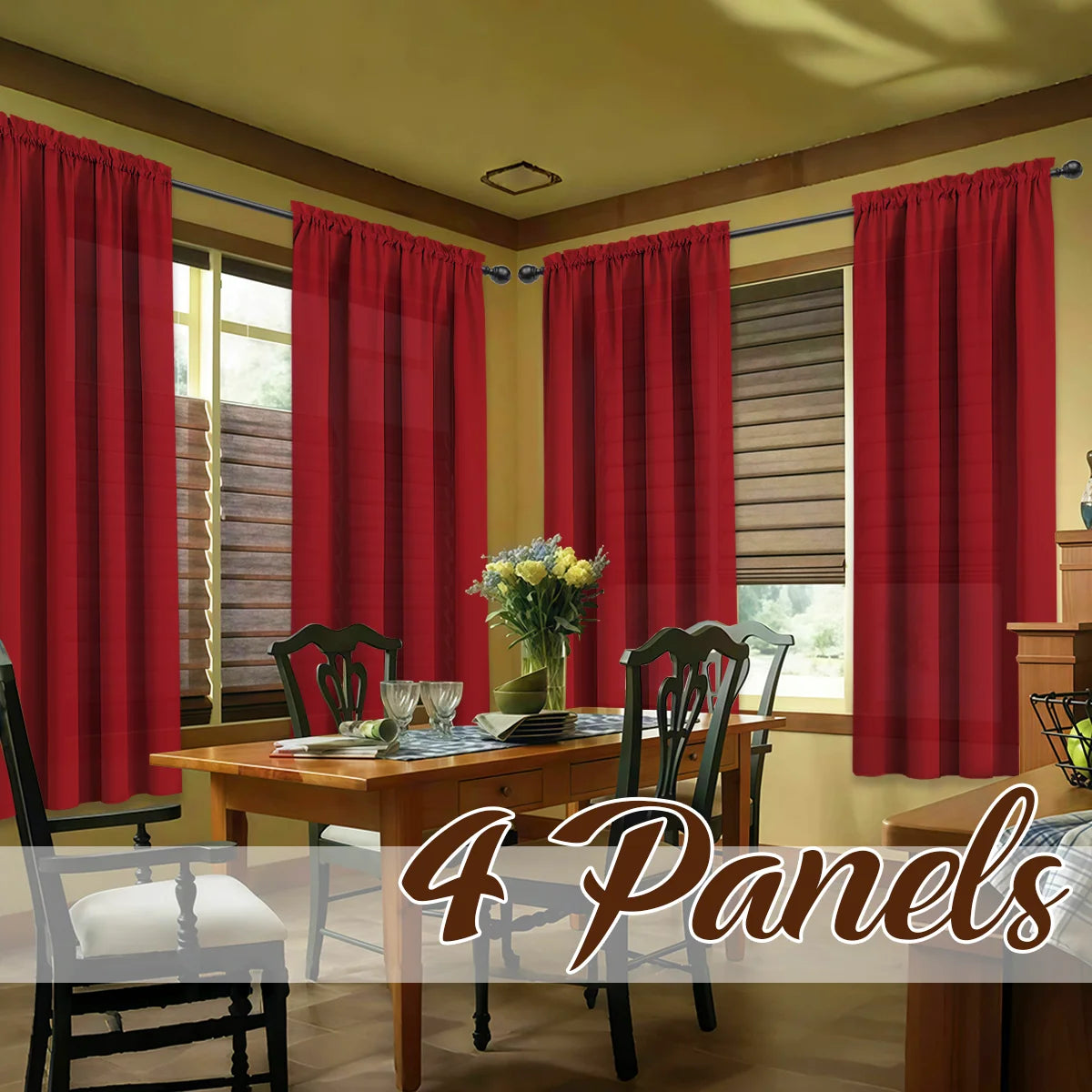 4 Panels Light Filtering Rod Pocke Soft Touch Curtains