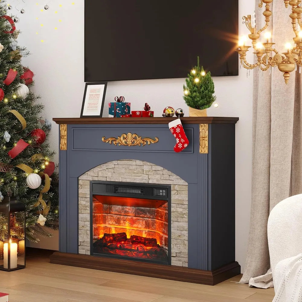 44in Electric Fireplace with Mantel, Stacked Stone