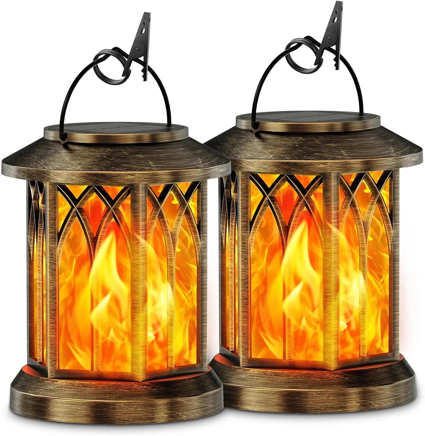 2 Pack Flickering Flame Solar Lanterns for Garden and Patio