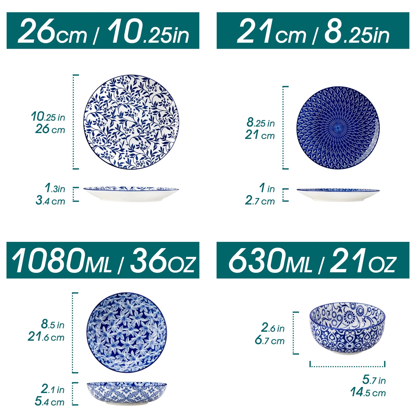 Vncasso 12/24/36 Piece Chinese Blue and White Porcelain Tableware Set