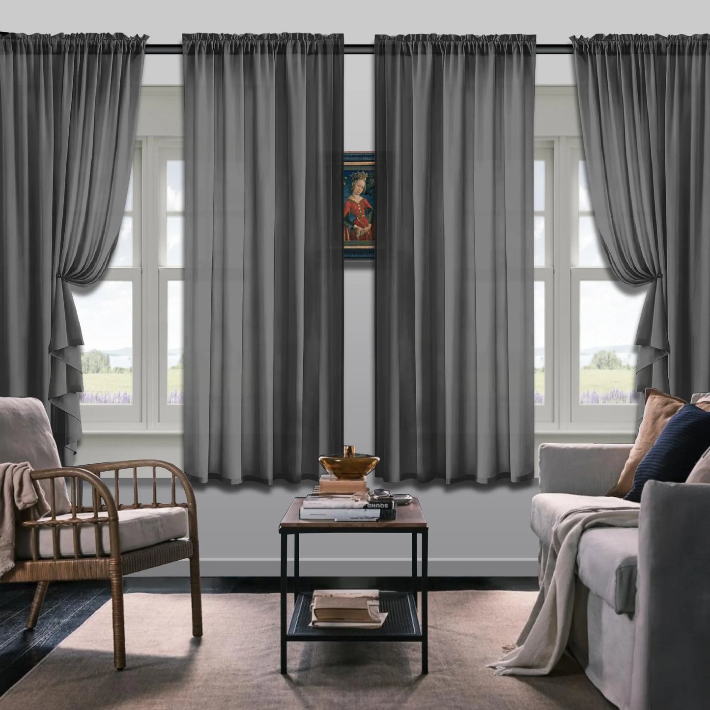 Set Of 4 Simple Rod Pocket Blackout Curtain Panels