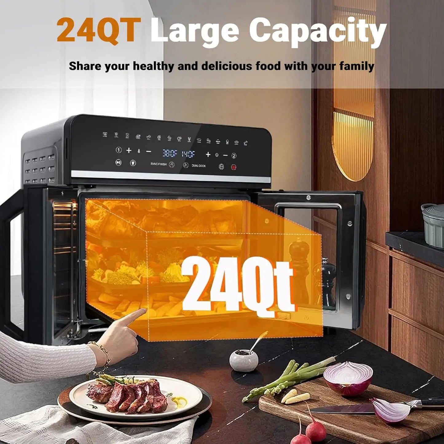 24Qt Large Air Fryer Toaster Oven -13 Accessories & Cookbook
