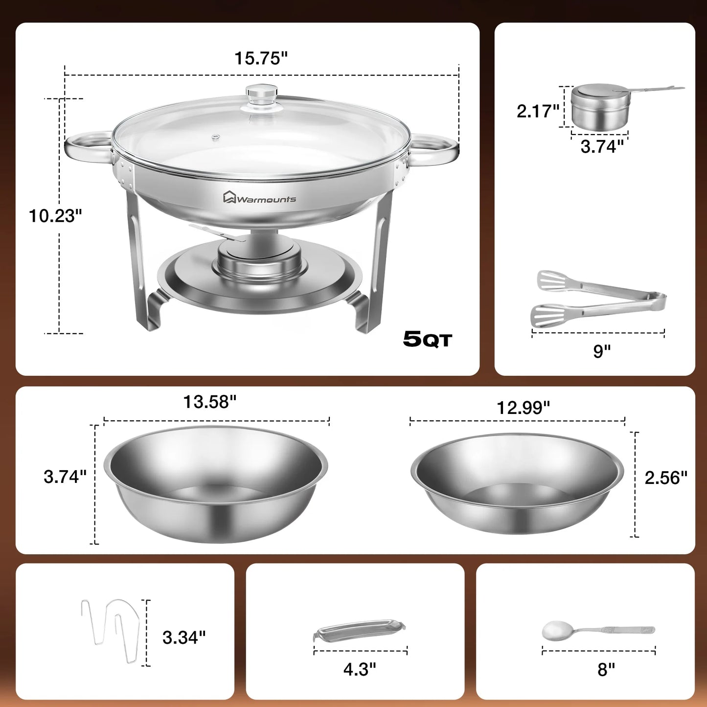 4 Pack 5QT Stainless Steel Chafing Dishes for Buffet