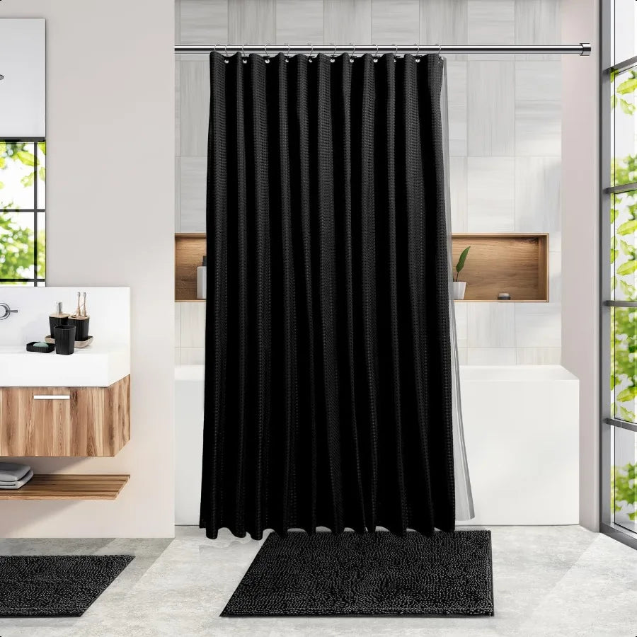 20 Piece Bathroom Shower Curtain and Accessories Set Black