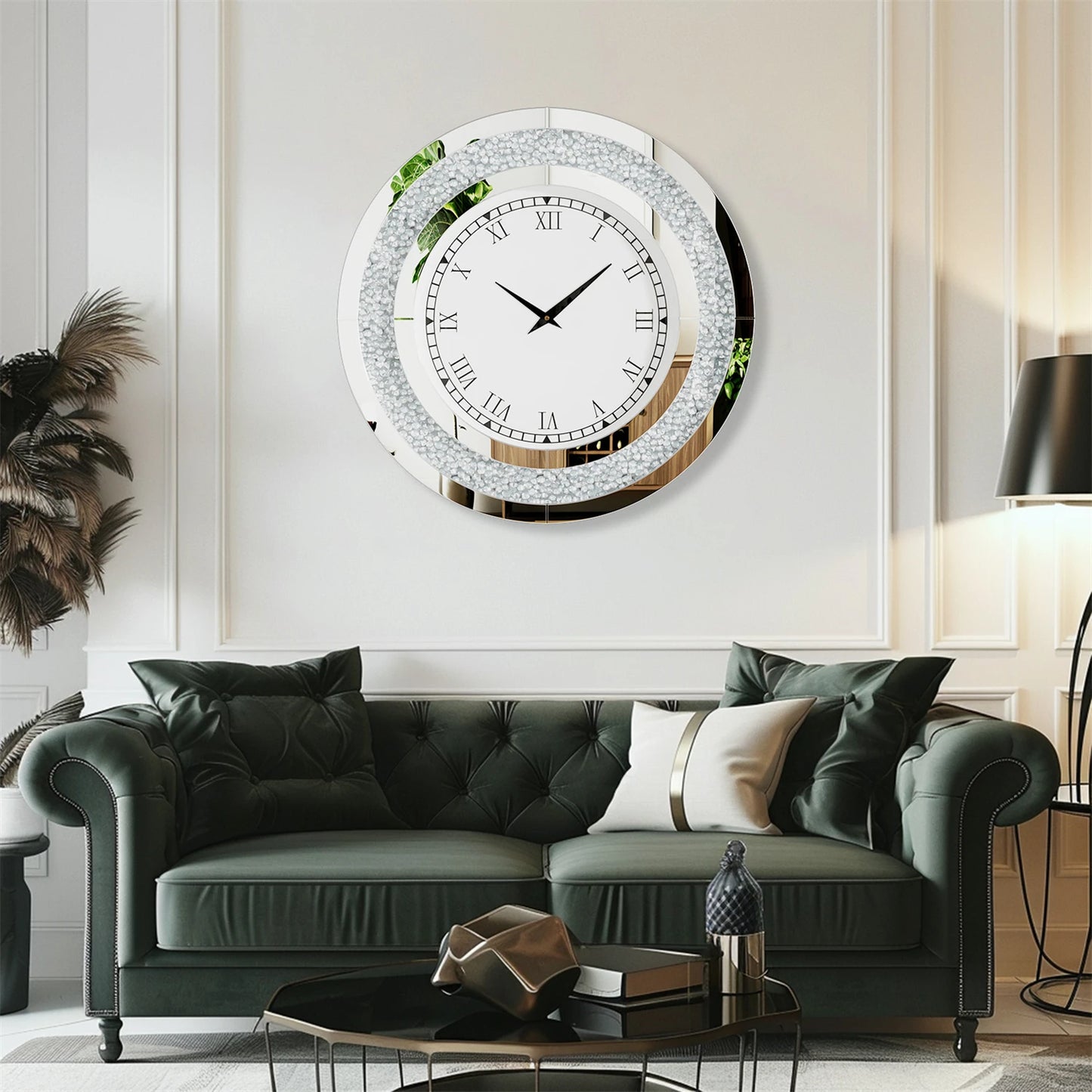 23.62 or 31.49 Inch Bling Silver Shining Mirrored Wall Clock