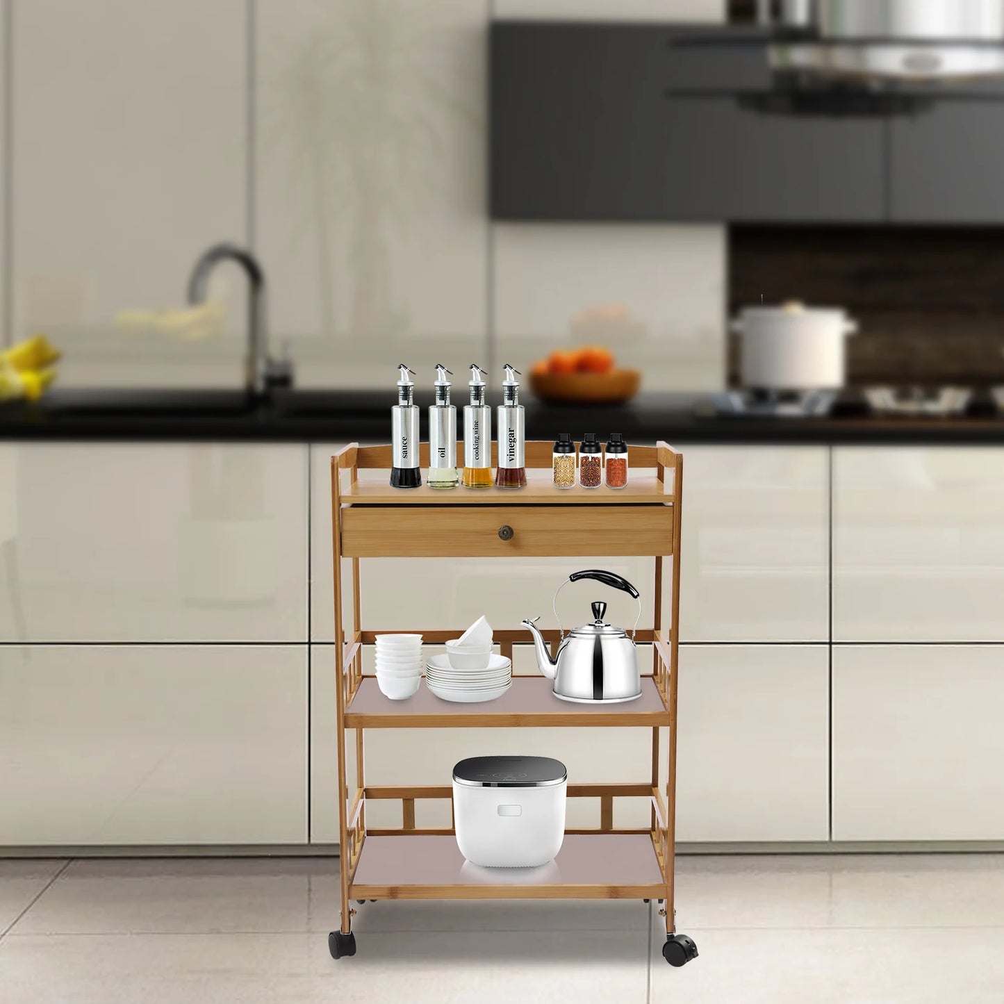 31.5 Inch Tall Rolling Storage Cart with 3 Tiers