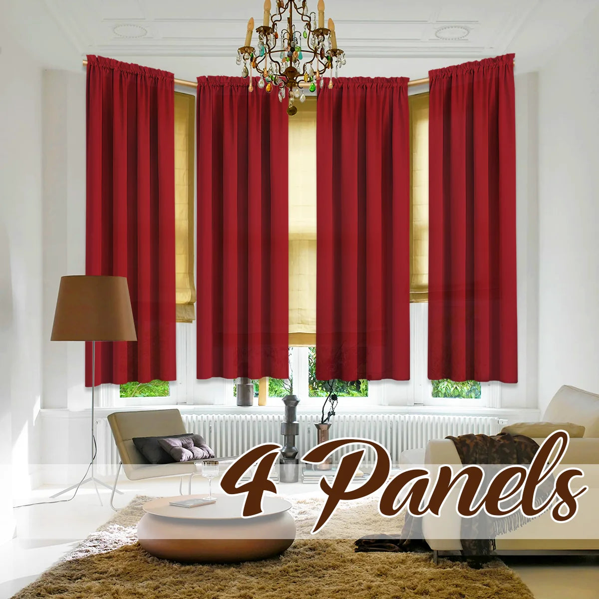 4 Panels Light Filtering Rod Pocke Soft Touch Curtains