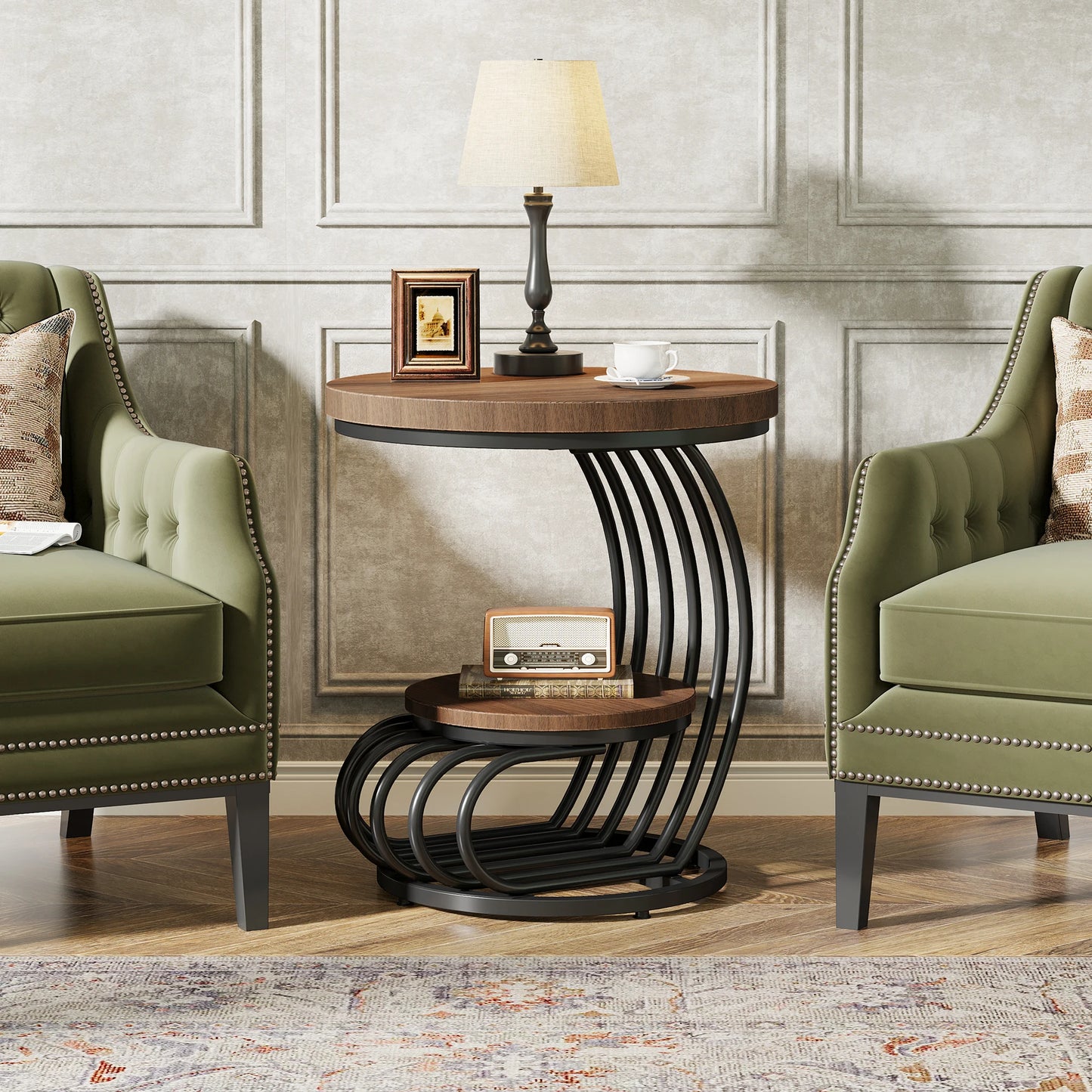 Tribesigns Gold Round End Table: 2 Tiers Faux Marble