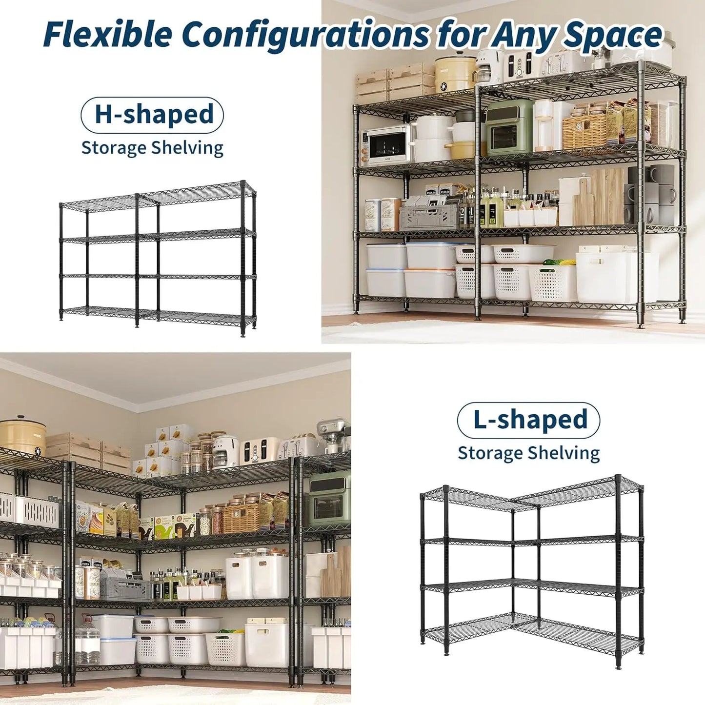 Heavy Duty Metal Pantry Storage Shelves 4 or 5 Tiers