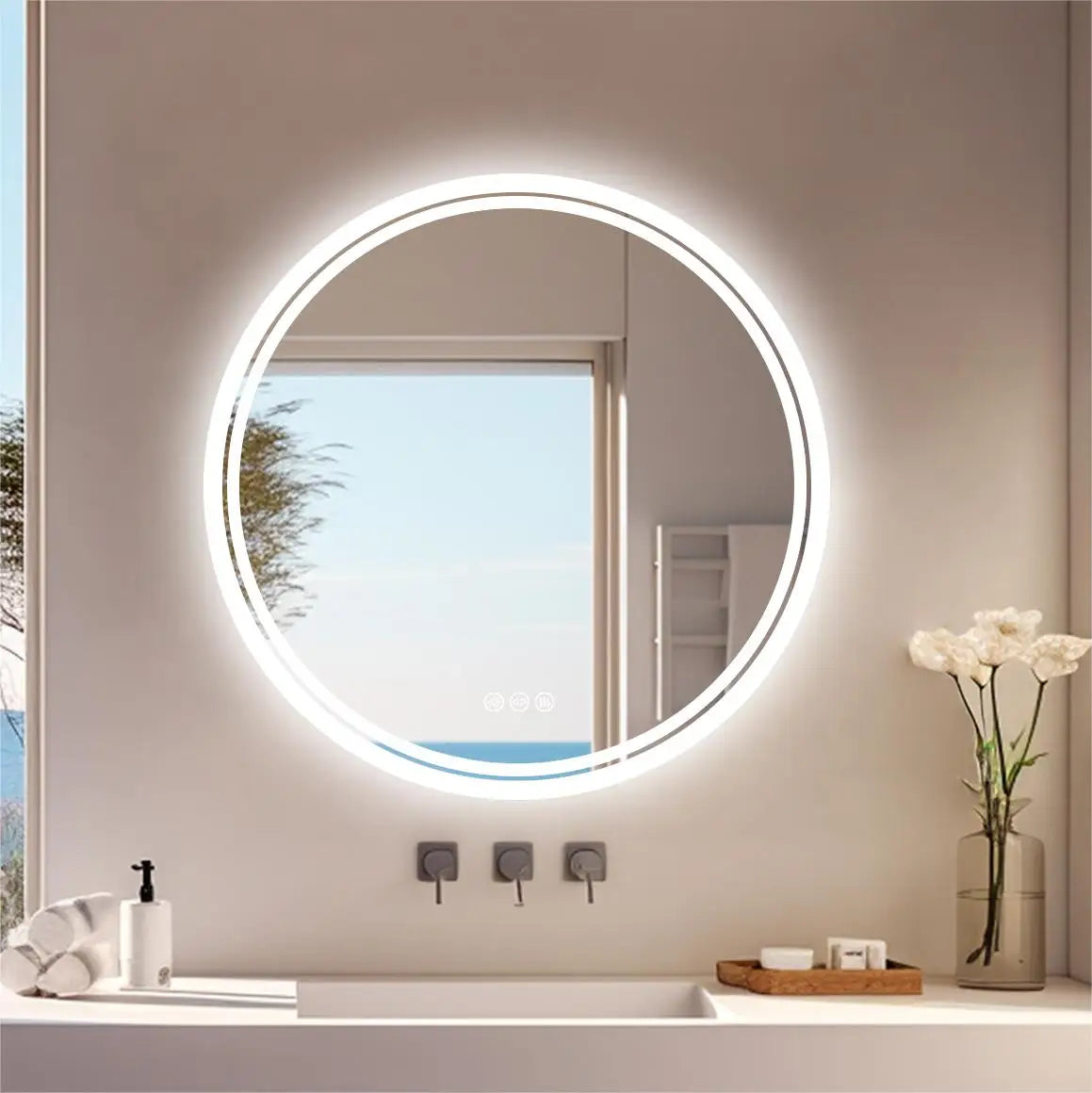 Large Round LED Bathroom Vanity Mirror